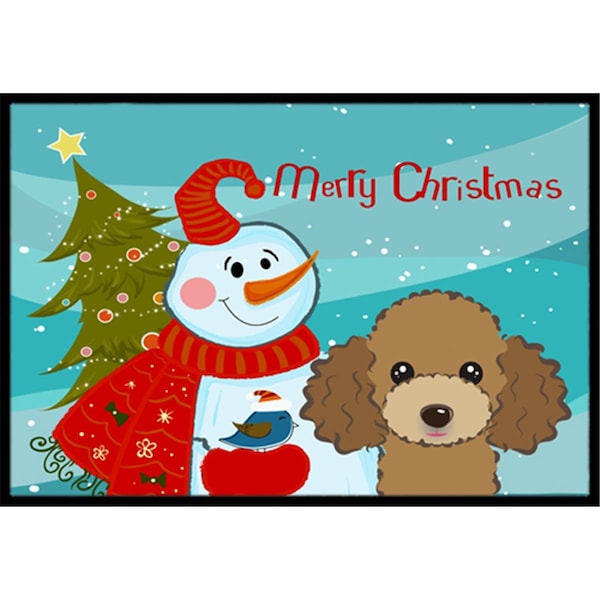 Carolines Treasures Snowman With Chocolate Brown Poodle Indoor and Outdoor Mat- 18 x 27 in. BB1876MAT - main